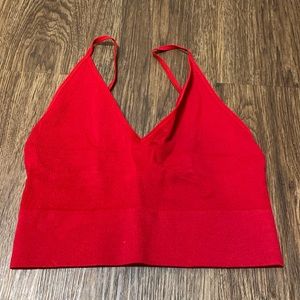Red spaghetti strap crop top